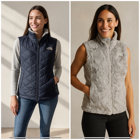 THE NORTH FACE REVERSIBLE VEST FULL ZIP POCKETS SILKY FUR LIKE INTERIOR HIKING M - Picture 1 of 9